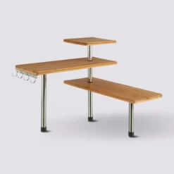 Etagère D'angle 3 Niveaux Bambou Et Inox 5Five -Noël Décorations Magasin etagere d angle 3 niveaux bambou et inox 5five 1