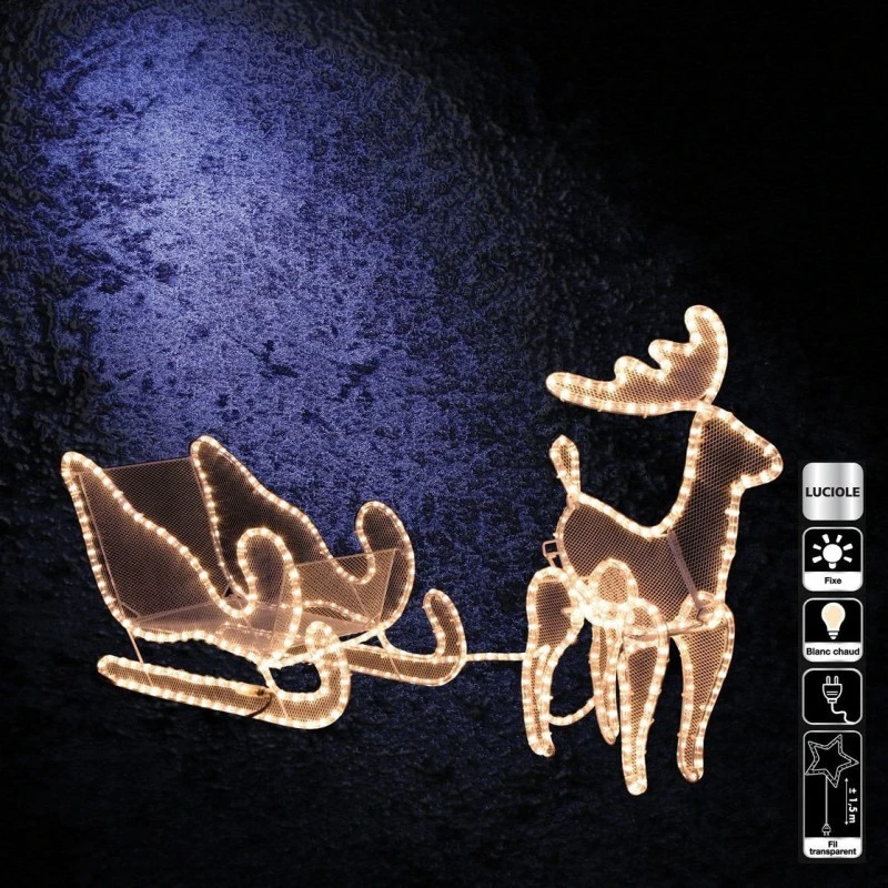 Traîneau + 1 Renne Lumineux Blanc Chaud 1 Traîneau + 1 Renne Lumineux Blanc Chaud